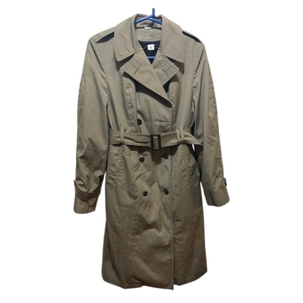Military Women's Trench Coat Raincoat Lined belted tan brown in color sz 16 L